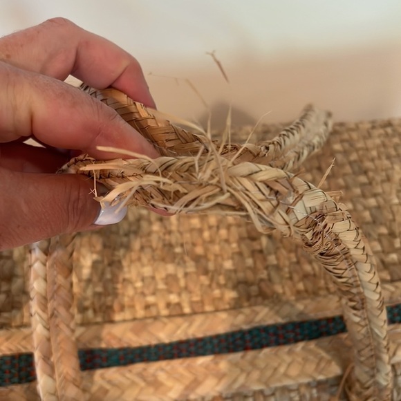 Vintage 1960’s Woven Grasscloth Straw XL Foldover Closure Tote - Picture 6 of 12